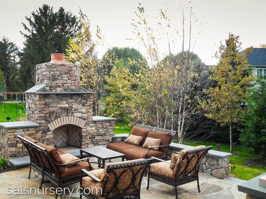 Large Outdoor Fireplace with Sitting Area