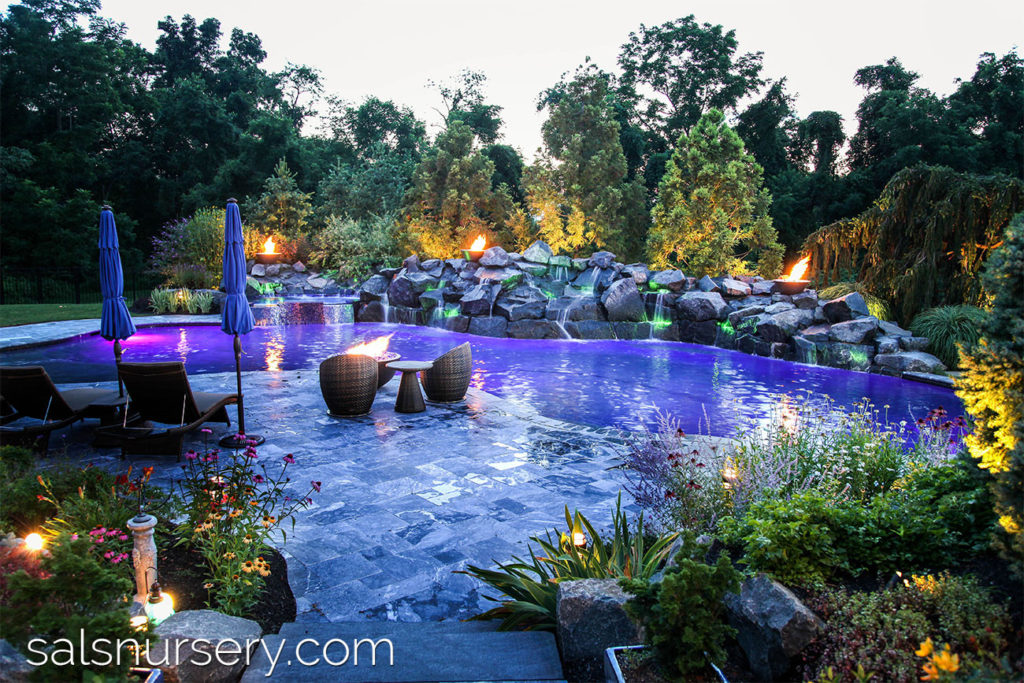 Colored Outdoor Lighting and Torches for in ground pool