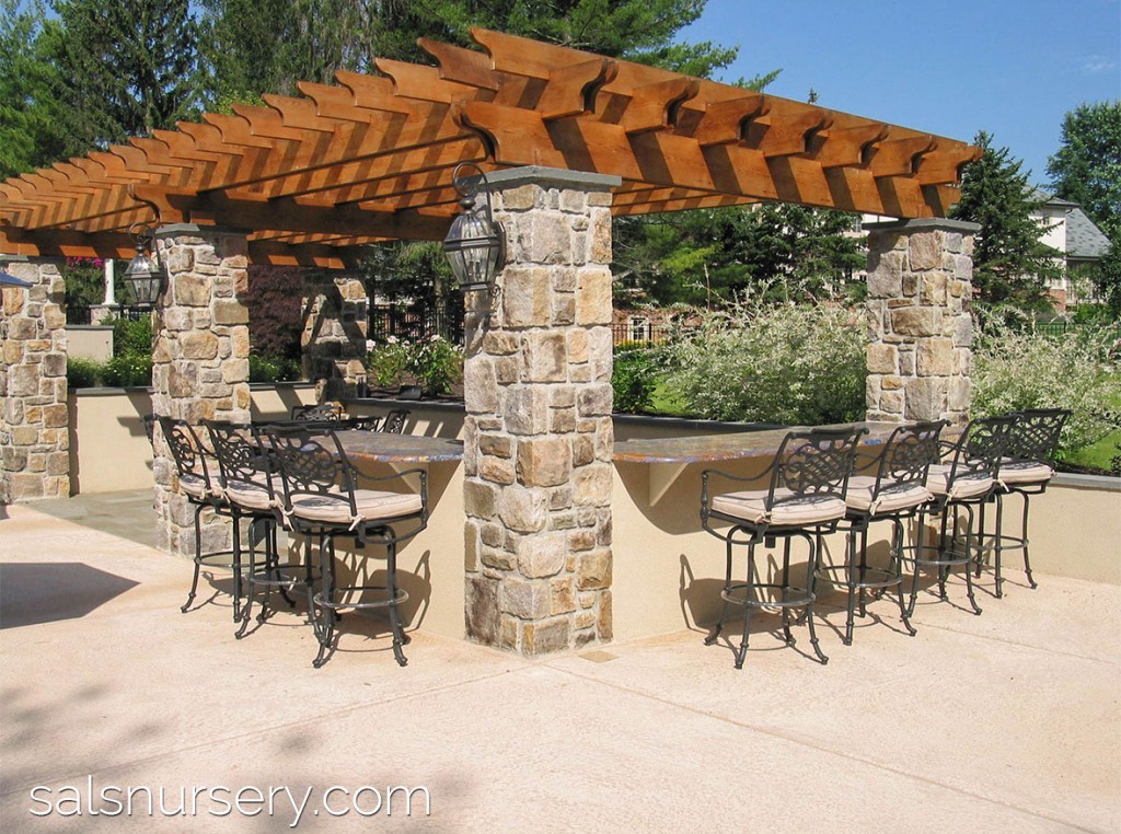 Large Outdoor Kitchen and Patio under a Pergola